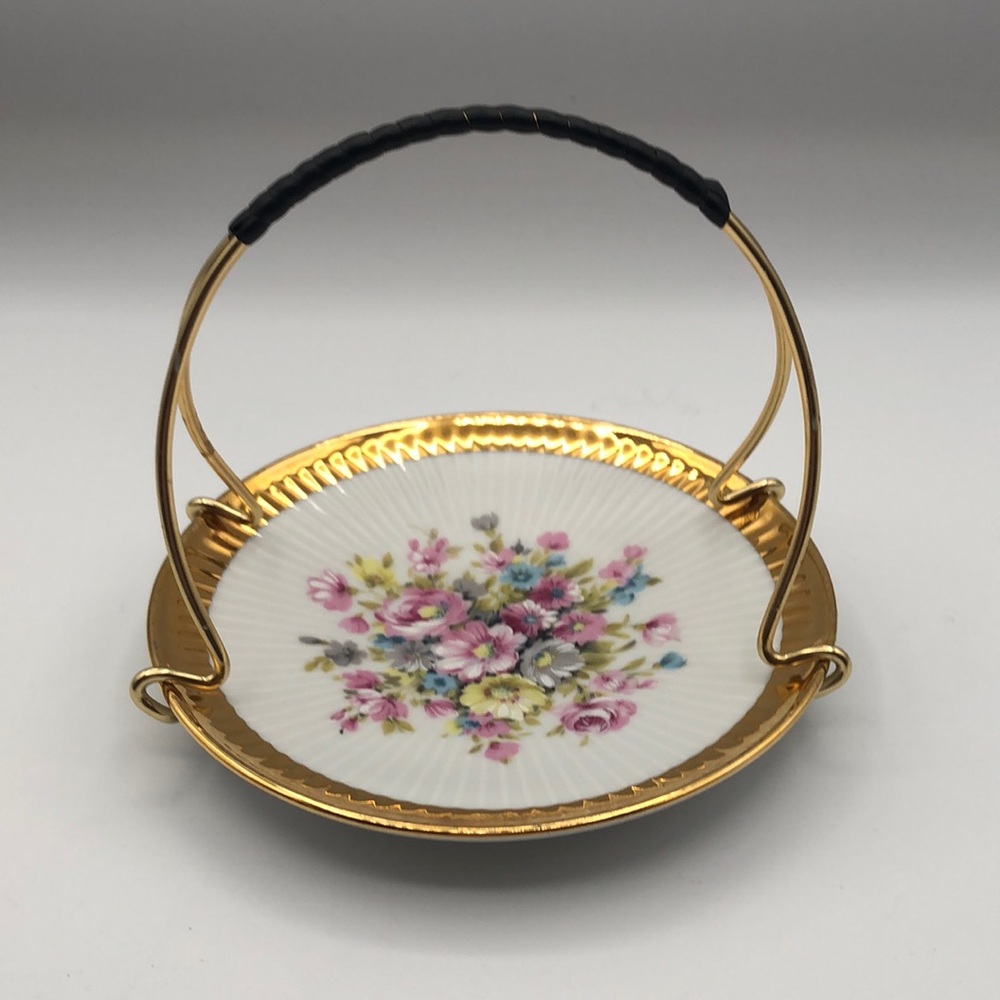 Vintage Gloria Fine Porcelain 5.5" Ecth Glanzgold Floral Plate W/ Golden Handle